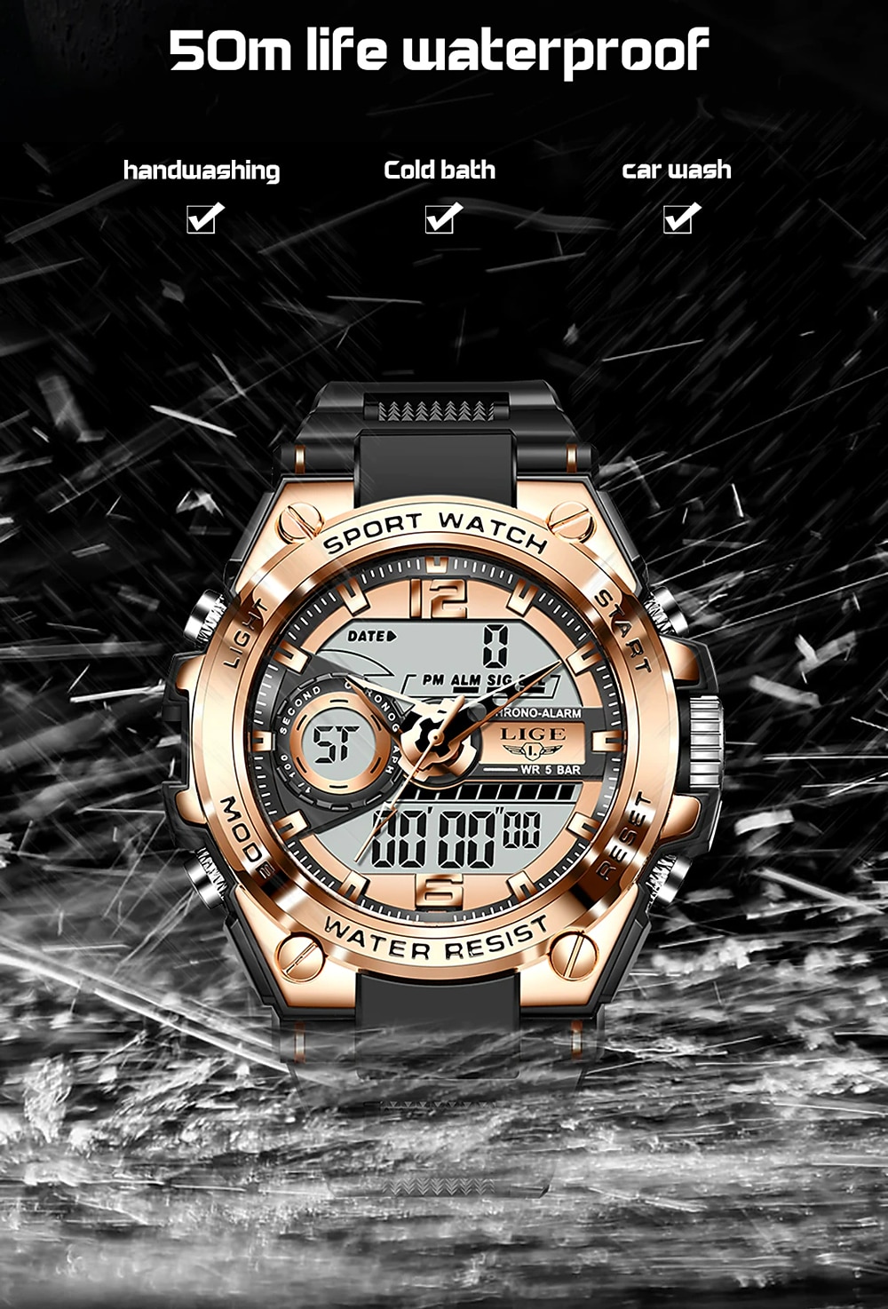 LIGE Mannen Digitale Horloge Chronograaf Militaire Sport Waterdicht Dubbele Weergave Kalender Chronograaf Waterdichte Siliconen Strap Horloge 2026 - $29.99 –P8