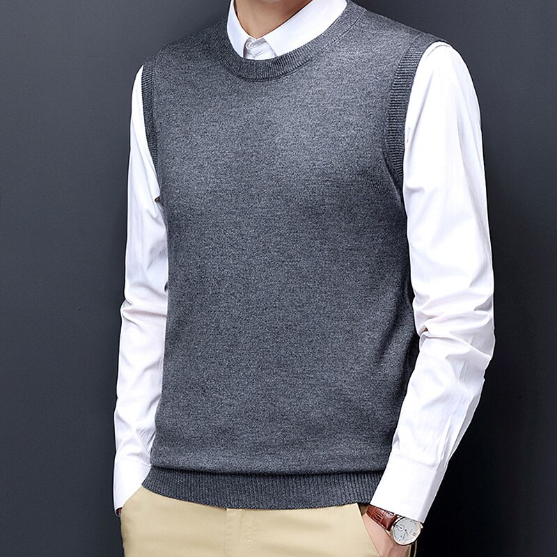 Men's Sweater Vest Dress Sweater Wool Sweater Pullover Sweater Jumper Ribbed Knit Knitted Solid Color Crew Neck Keep Warm Modern Contemporary Work Daily Wear Clothing Apparel Sleeveless Spring & Fall 2025 - $28.99 –P12