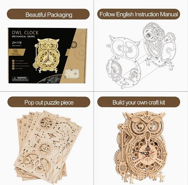 3D Wooden Puzzle For Adults Owl Clock Model Kit Desk Clock Home Decor Unique Gift For Kids On Birthday/Festival Day 2025 - $55.99 –P13