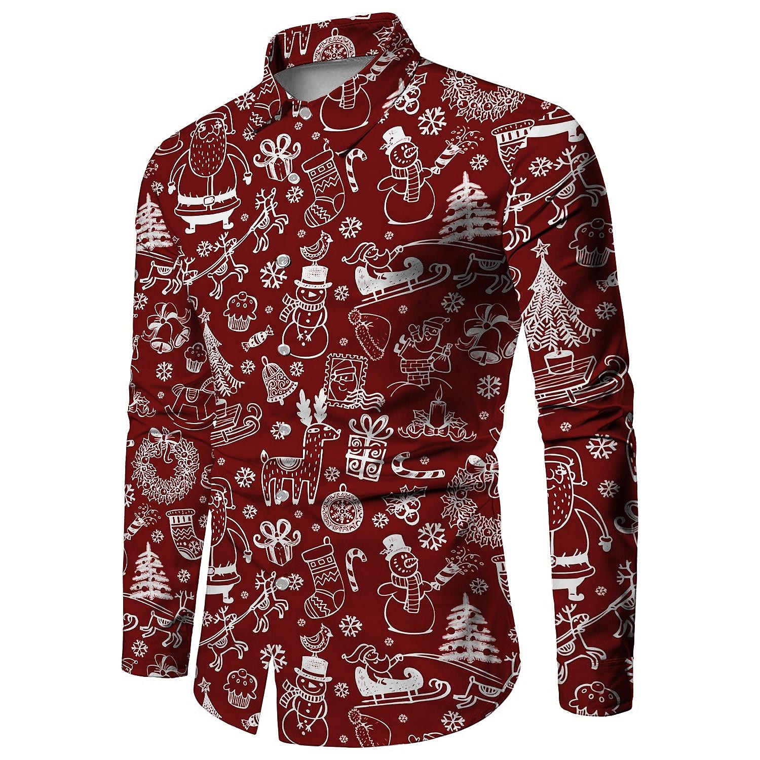 Christmas Men's Funny Christmas Printed Shirts Shirts Santa Claus Turndown  Green Pink Wine Red 3D Print Outdoor Long Sleeve Button-Down Print Clothing  Apparel Fashion Designer Casual 2026 - $27.99