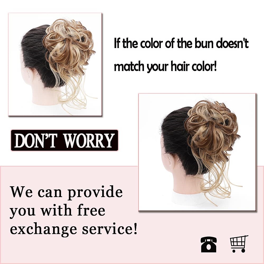 warrige opgestoken rommelige knot haarstuk haar knot extensions met elastische rubberen band paardenstaart haarstukje scrunchies voor vrouwen (bruin mix lichtblond) 2025 - $18.49 –P6