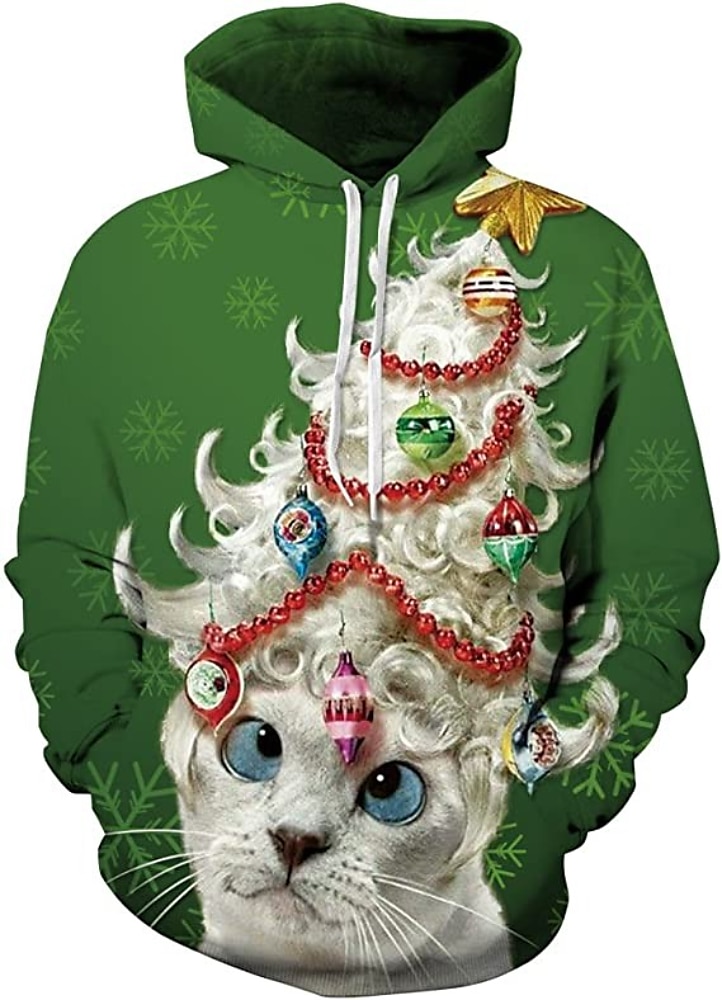 Hombre Graphic Caricatura Gato Sudadera Sudaderas Activo Estilo lindo Manga Larga Con Capucha Diario Azul vaquero Negro Bolsillo delantero Diseñador 2025 - $29.99 –P3