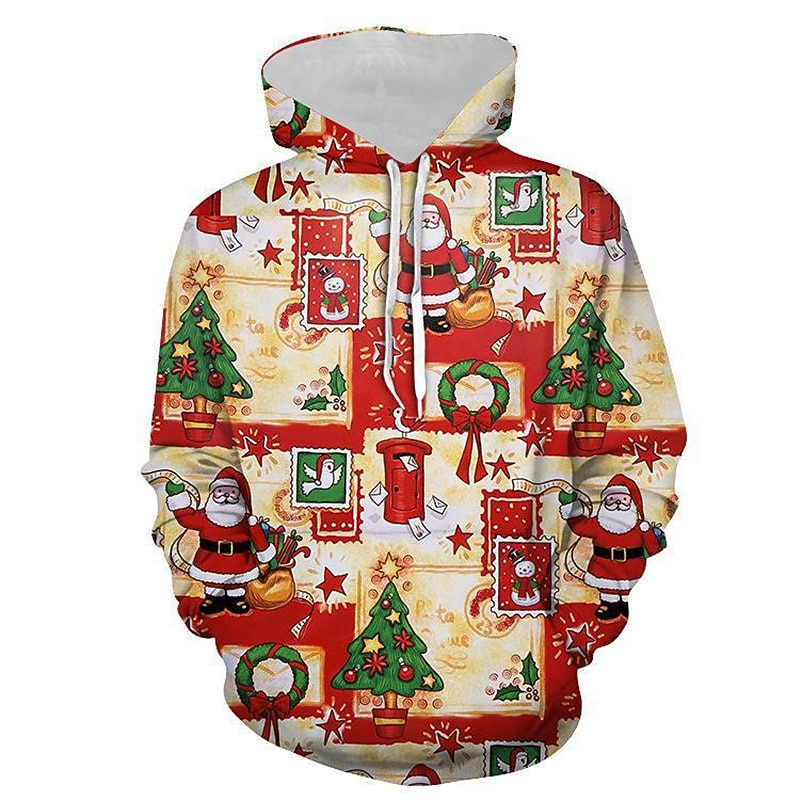 sweat à capuche de Noël sweat à capuche pour homme sweat à capuche pour homme sweat à capuche jaune vert clair kaki rouge bleu clair à capuche père Noël imprimés graphiques imprimé moche sports de 2025 ? $32.99 –P7
