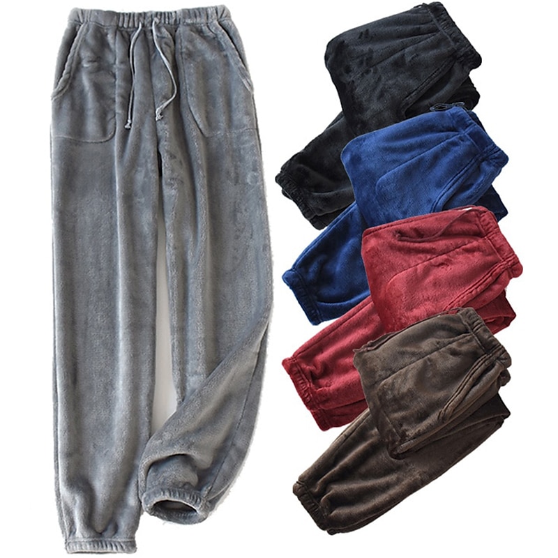 Herr Vardagsklädsel Pyjamasbyxor i flanell Sovkläder Lounge Byxor Ren färg Mode Enkel Hem Säng Polyester Byxa Elastisk midja Vinter Höst Svart Blå 2025 - $20.99 –P1