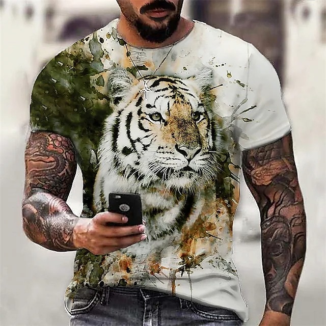 Homme Unisexe tigre Imprimés Photos T shirt Manche Courte T-shirt 3D effet Col Ras du Cou Chemise Design Décontractées Grand et grand du quotidien Vacances Blanche Jaune Vert Eté Vêtement Tenue S M L de 2025 ? $17.99 –P5