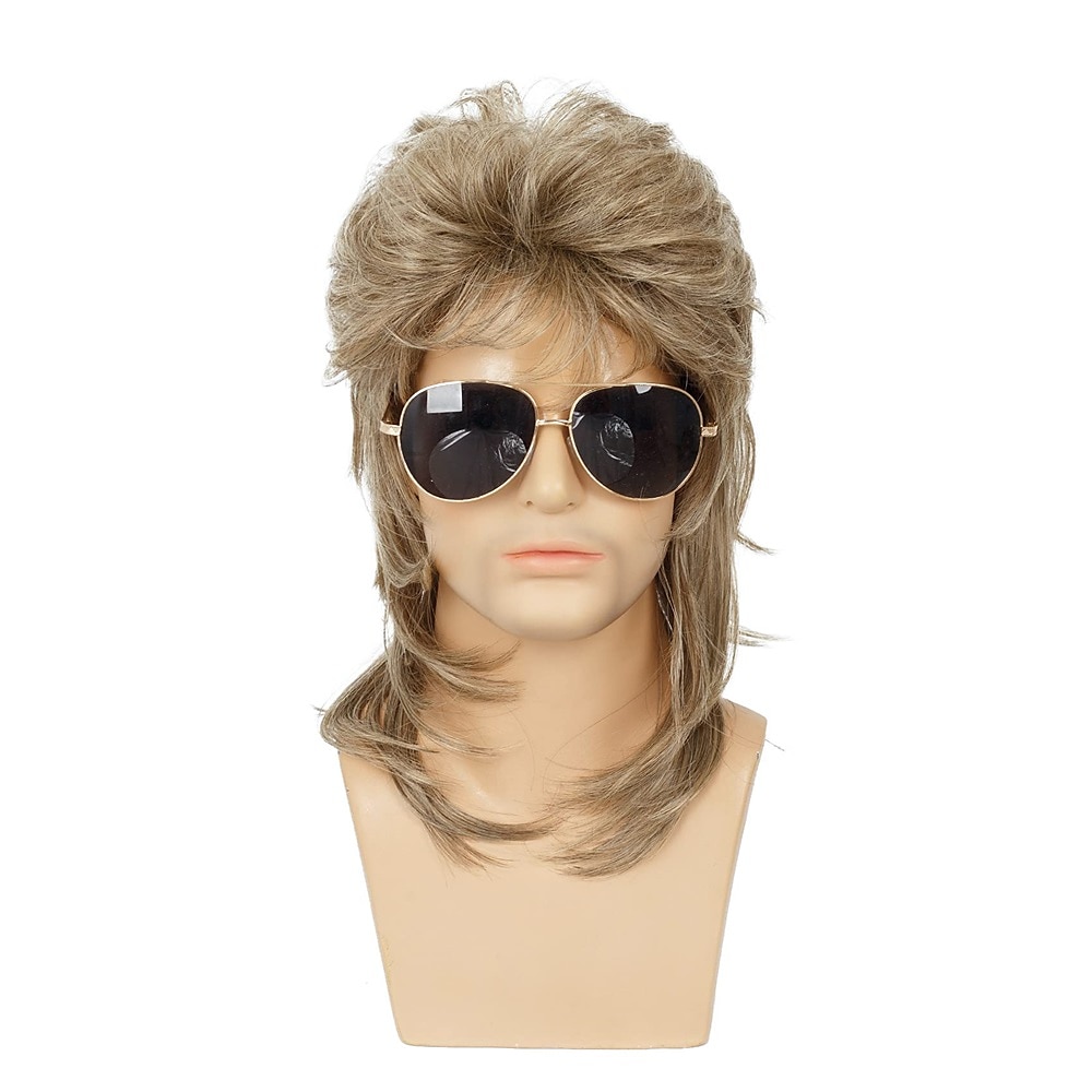mullet peruk för män 70-tal 80-talskostym snygg festperuk lång blond lockig punk rockerperuk syntetiska kostymer peruker för manliga killar 2025 - $24.99 –P8