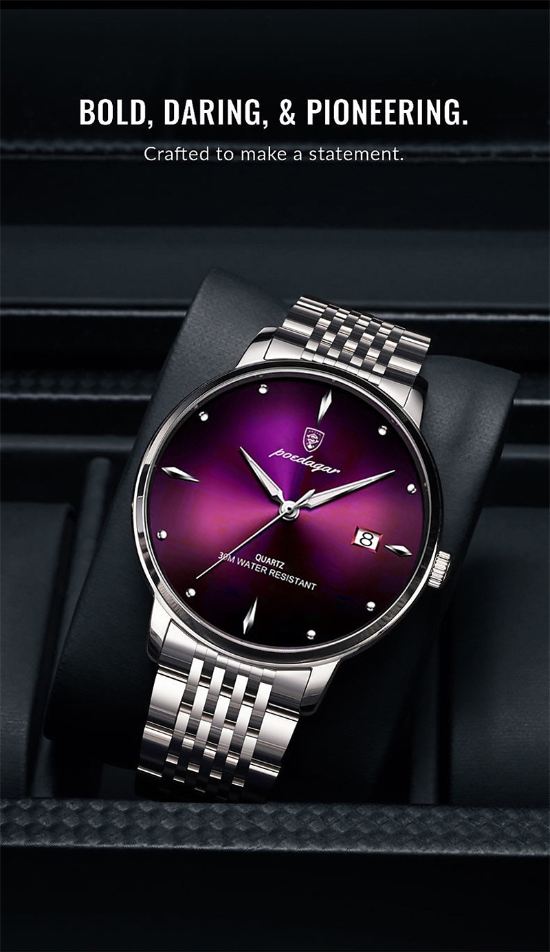 The new POEDAGAR/ P868 brand men's watch waterproof glow-in-the-dark slim calendar quartz watch is a hit with foreign trade 2025 - GBP £12 –P6