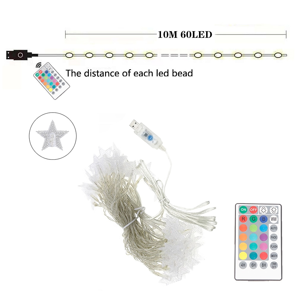 Ster String Lichten Lichten Decoraties 10M USB 16 Kleurverandering Afstandsbediening Vakantie Lichten Feest Vakantie Dimmen Timing USB Voeding Nieuwjaarsdecoratieve Lichten voor 1 Set 2026 - $45.99 –P18