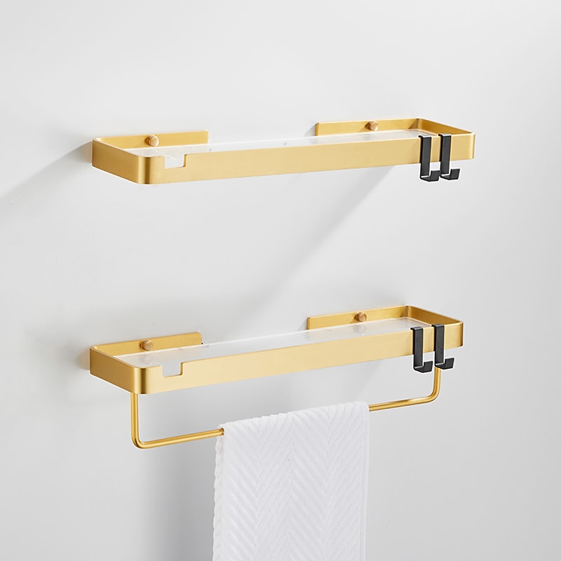Bathroom Shelves Wall Mounted Golden Storage Organizer Rack Bathroom Kitchen Bathroom Hardware Pendant Bathroom Shelf Space Aluminum Acrylic Shower Rack Corner Shelf Square Bath Shower Shelf(Golden,Black) 2025 - $52.99 –P2