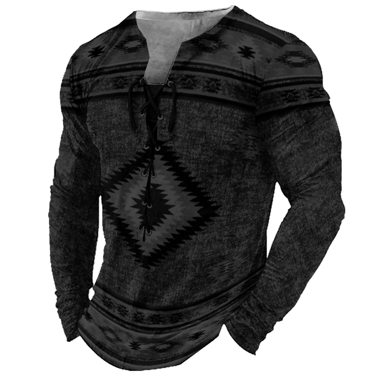 Homme T shirt Tee Tee Graphic Tribal Col Noir Vert Claire Rose Claire bleu marine Bleu 3D effet Extérieur Plein Air manche longue Lacet Imprimer Vêtement Tenue Design mode Rétro Vintage basique de 2025 ? $20.99 –P12