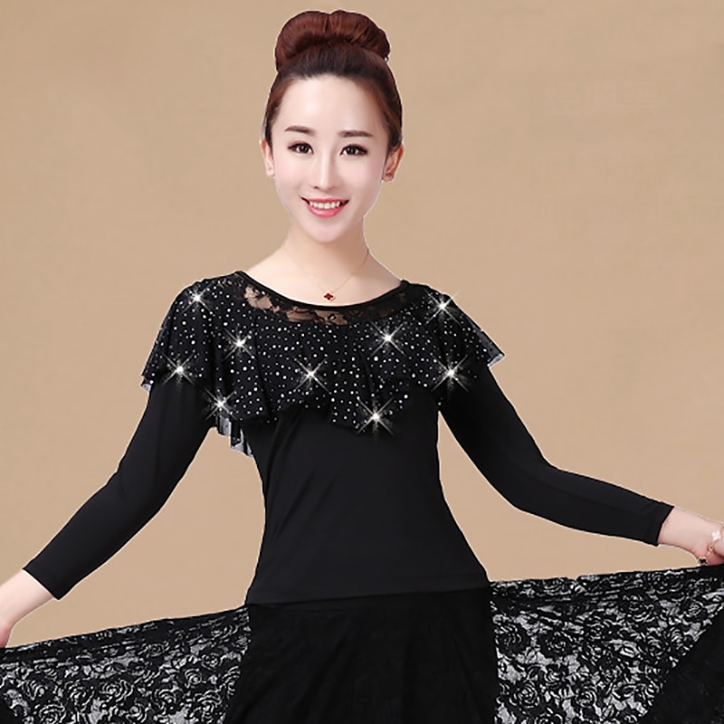 Latindans Ballroom-dans Topp Blonder Ren Farge Tvinning Dame Ytelse Trening Langermet Høy Polyester 2025 - $18.99 –P4