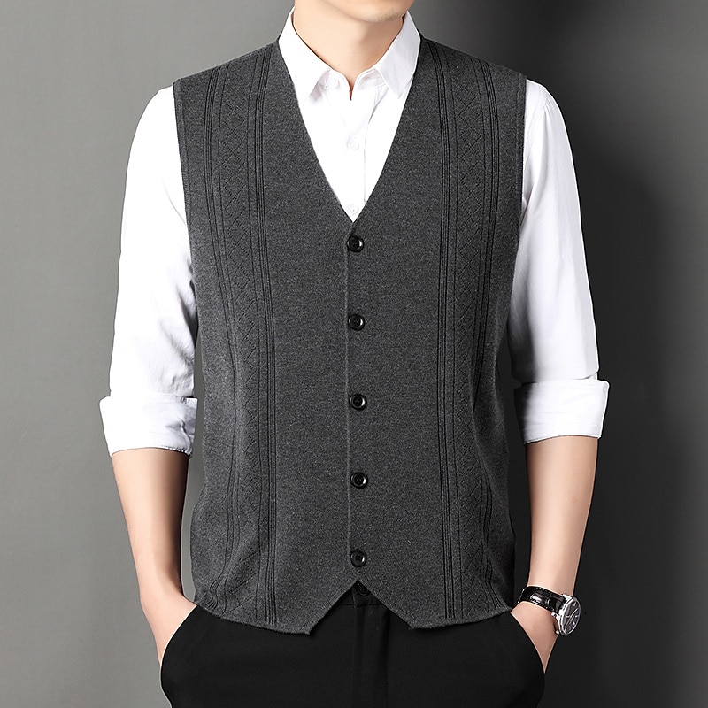 Herren Pullunder Kleid Pullover Wollpullover Gerippt Stricken Strick Streifen V Ausschnitt Moderne zeitgenössische Koreanisch Freizeitskleidung Ausgehen Bekleidung Ärmellos Frühling & Herbst Schwarz 2025 - $35.99 –P8