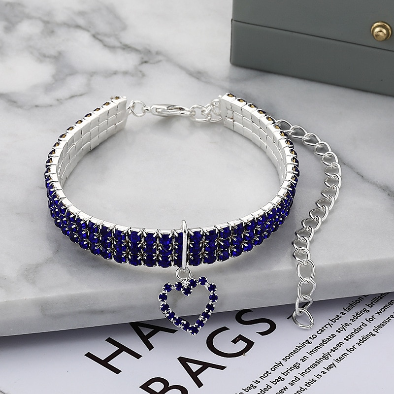 2 Pcs Three Row Elastic Pet Diamond Necklace Love Pendant Chain Cat Dog Collar Pet Supplies Small Dog Accessories 2025 - $18.49 –P4