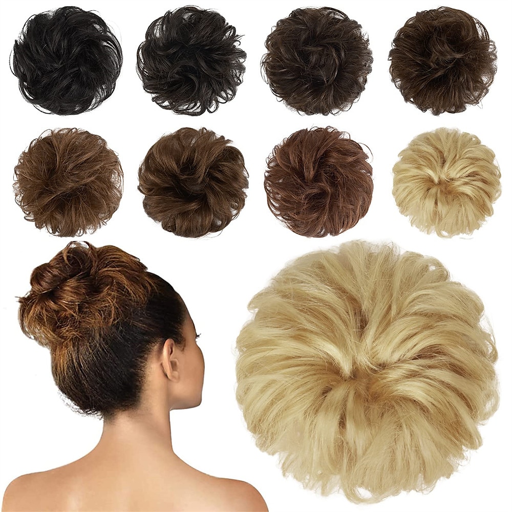 menneskehår rotete boller 100% menneskehår knuller hårstykke ekte menneskehår bølget ask blondt hår scrunchies bustete oppsatte hårstykker for kvinner jenter 2025 - $12.99 –P14