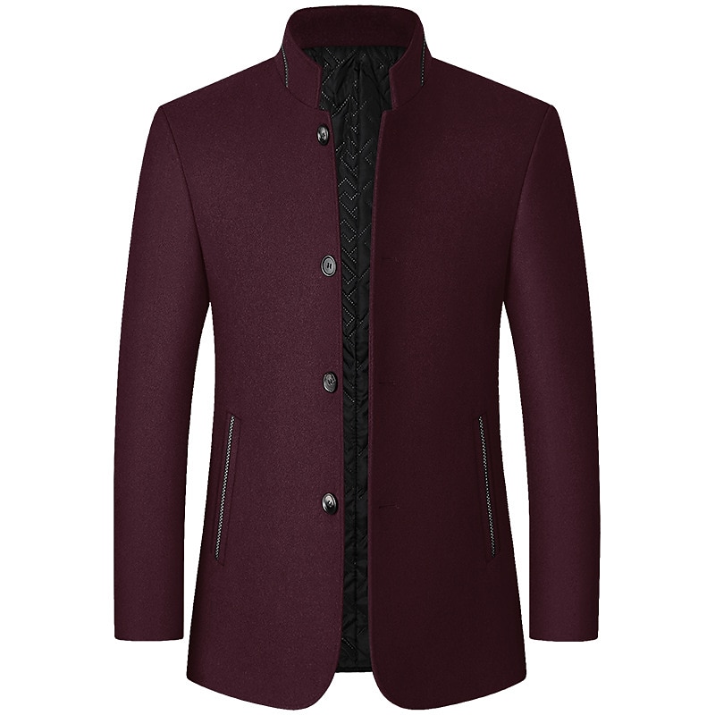 Herr Vinterkappa Yllekappa Rock Företag Dagliga kläder Vinter Ylle Håller värmen Utomhus Ytterkläder Kläder Mode Uppvärmning Solid färg Ficka Kinakrage Enkelknäppt 2025 - $48.99 –P3