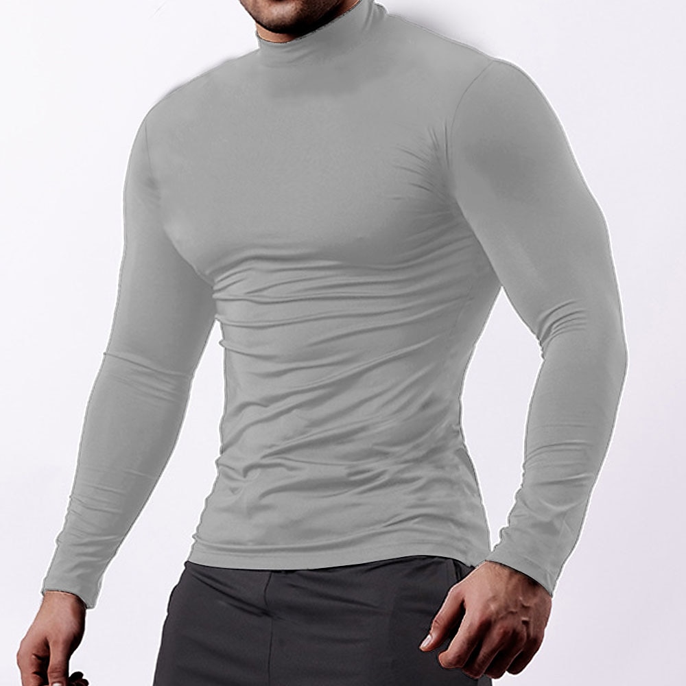 Men's Compression Shirt Running Shirt Long Sleeve Base Layer Athletic  Athleisure Winter High Neck Cotton Breathable Quick Dry Sweat wicking  Running Jogging Training Sportswear Activewear Solid Colored 2024 - $23.99