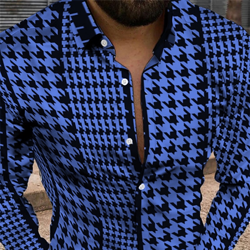 Herren Geometrische Muster Vintage Hemd Knopfhemd Langarm Modisch Designer Brautkleider schlicht Täglich Festtage Wochenende Frühling Sommer Umlegekragen 3D Button-Down Schwarz / Weiß Gelb Schwarz 2025 - $25.99 –P3