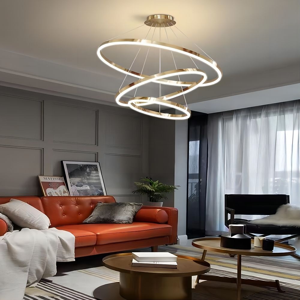 led pandantiv inel design cerc 3 inele 40/60/80cm candelabre moderne acrilice reglabile 3000k stil modern contemporan bucatarie sufragerie casa bar lumina 110-240v alb cald 2026 - $731.59 –P9