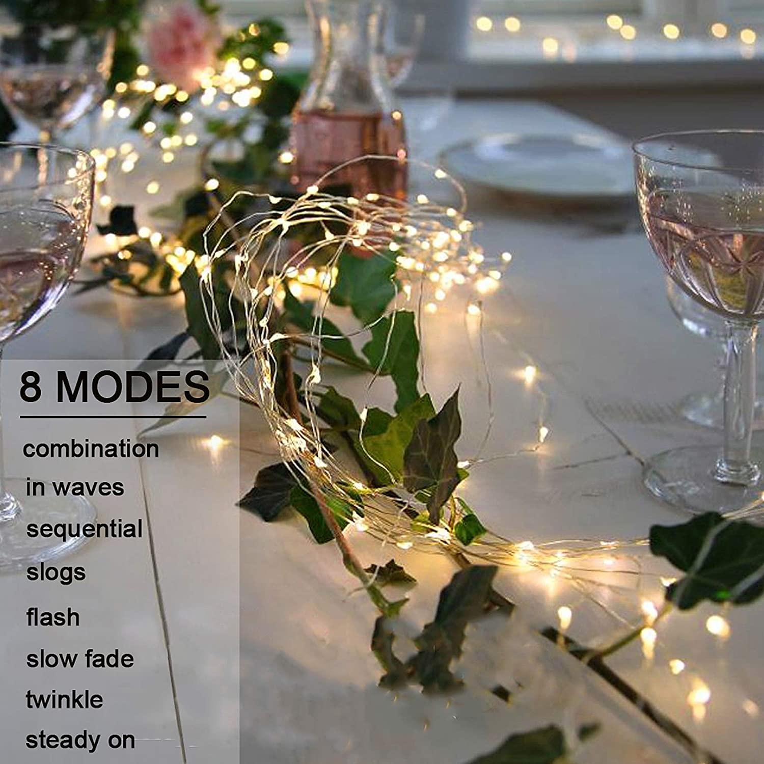 Guirlande lumineuse élégante pour réception de mariage, fête, cascade, guirlande lumineuse à LED, 2 m, 200 LED, vignes, fil de cuivre, décoration d'arbre de Noël, mariage, fête de 2025 ? $16.49 –P8