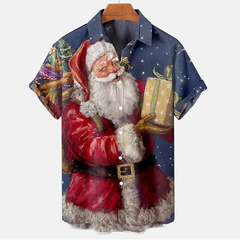 Herr Skjorta jultomten Grafiska tryck Nedvikt Grön Svart Blå Purpur Marinblå 3D-tryck Jul Gata Kort ärm Button-Down Mönster Kläder Mode Designer Ledigt Mjukt 2025 - $24.99 –P2