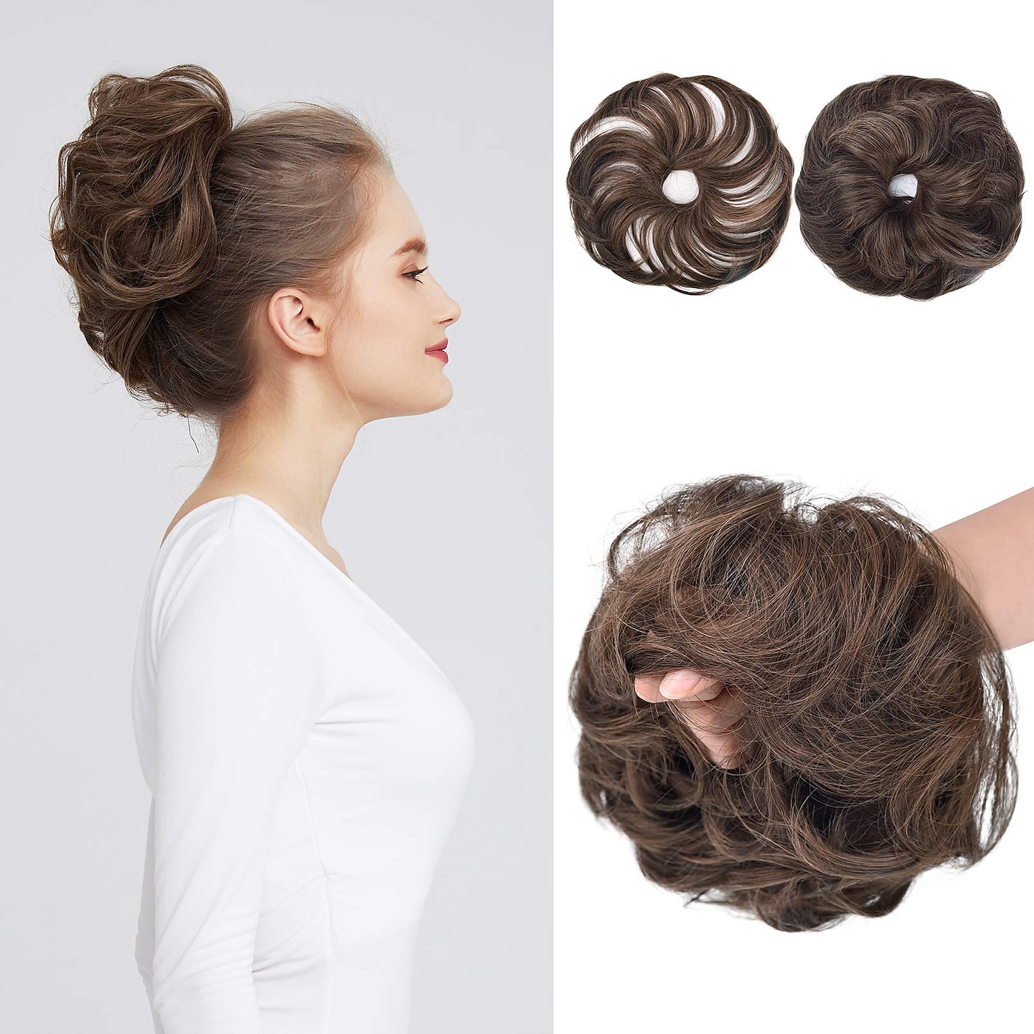 2pcs chignon désordonné chignon bouclé ondulé extensions de queue de cheval postiches cheveux chouchous wraps chignon pour femmes filles (plus chignon limité avec une longueur de cheveux plus longue de 2025 ? $18.49 –P4