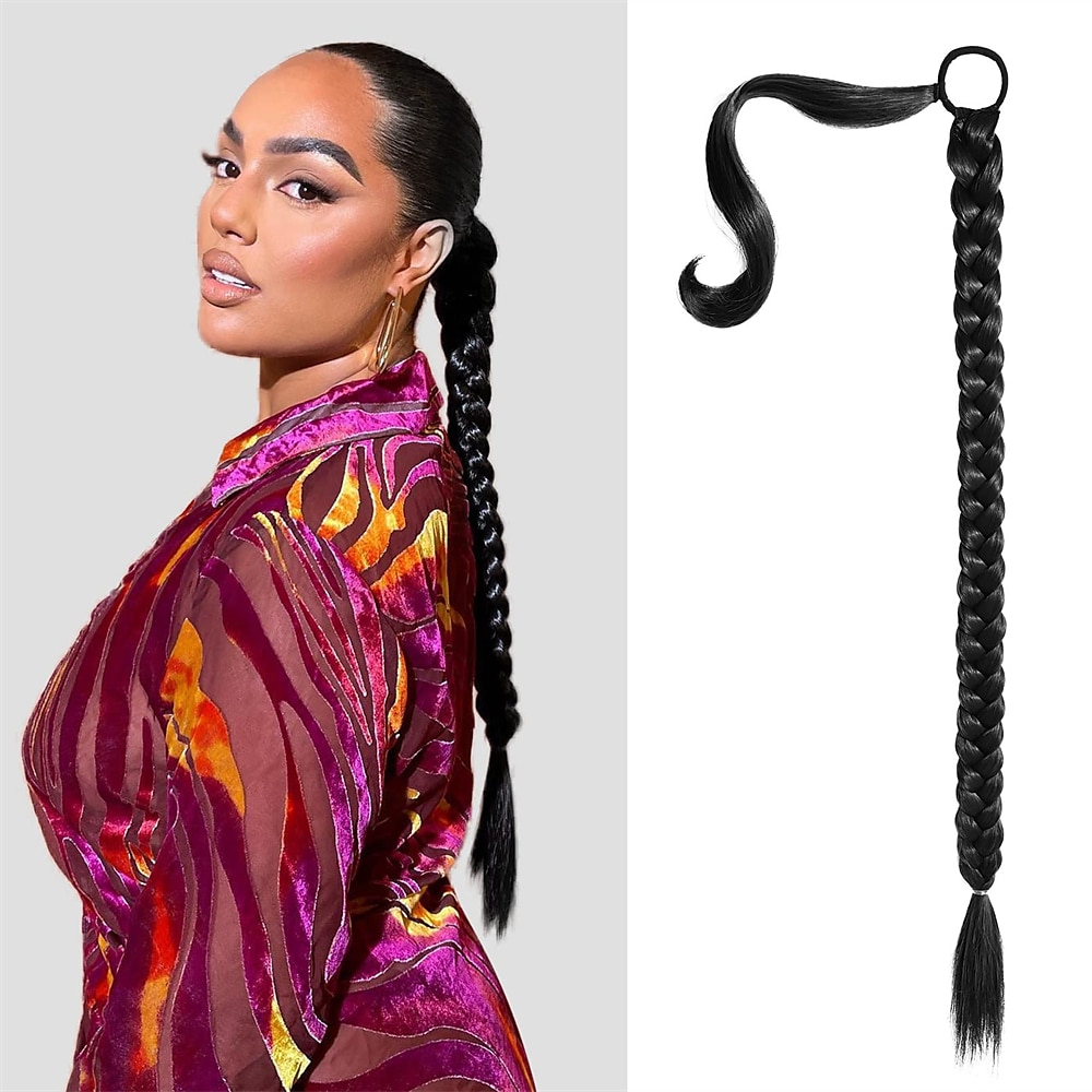 Long DIY Braided Ponytail Extension with Elastic Tie Straight