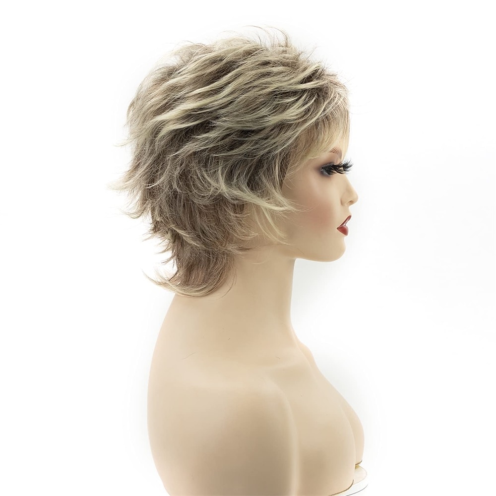 parrucche corte bionde pixie cut per donne bianche parrucche sintetiche bionde ombre marrone scuro parrucca dall'aspetto naturale del 2025 a $23.99 –P3