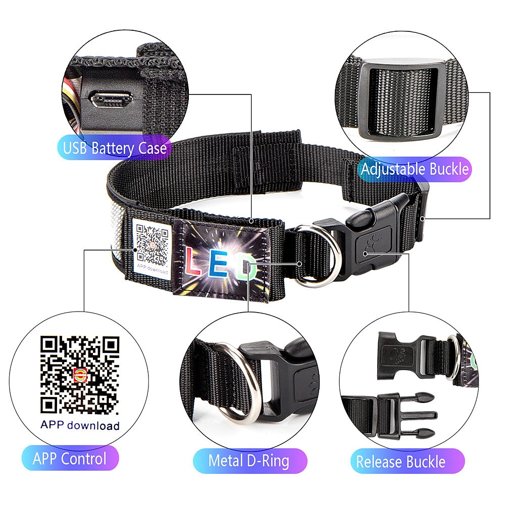 2025年 2023 新しい Bluetooth プログラマブル LED ペット犬猫首輪点滅発光調整可能な名前サイン抗紛失首輪 コレクション – $43.99 –P8