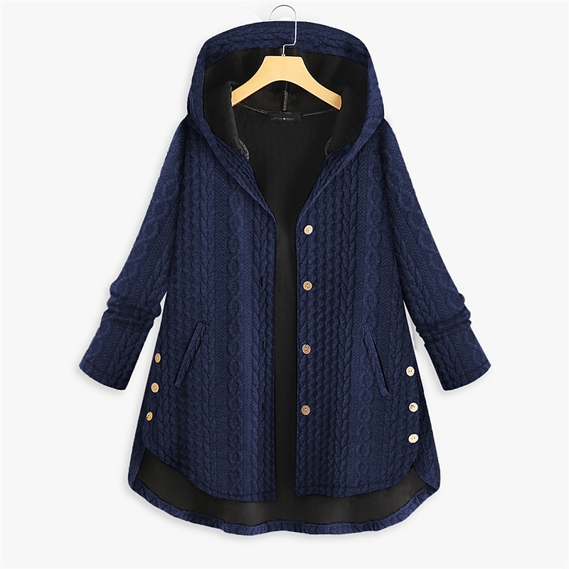 Mulheres Plus Size Parka Botão Bolsos Tecido Ao ar livre Casual Manga Longa Com Capuz Padrão Inverno Outono Verde Escuro Azul Escuro Vermelho L XL XXL 3XL 4XL de 2025 por $38.99 –P9