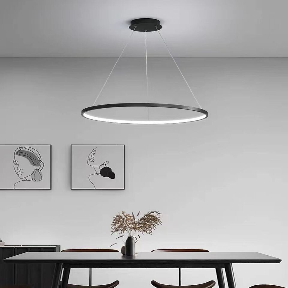 2025年 60 80 cm LED ペンダントライト サークルデザイン ユニークなデザイン メタル 塗装仕上げ コンテンポラリー モダン 110-120v 220-240v リモコンで調光のみ  コレクション – $187.99 –P5