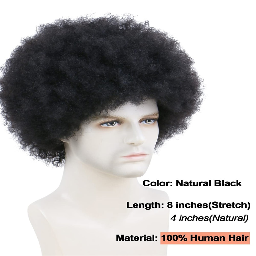 afro pruik mannen voor zwarte mannen menselijk haar afro zwart haar pruik 70's 80's disco rocker kostuum pruiken met gratis pruik cap braziliaanse virgin human hair 2025 - $23.99 –P2