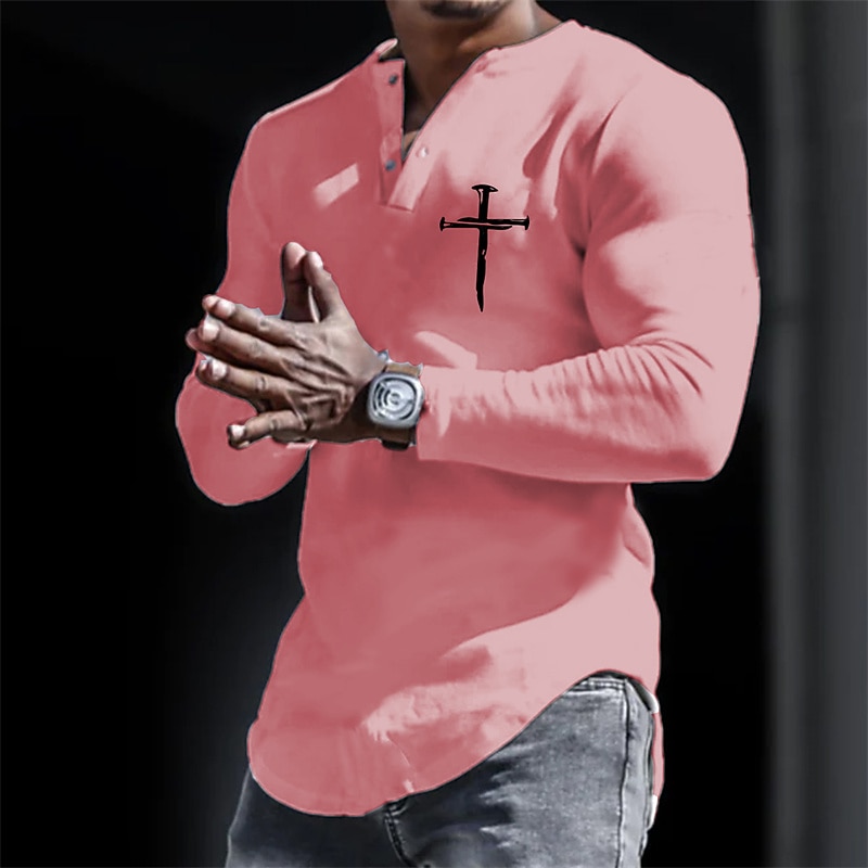 Per uomo Maglia Henley Maglia cool Camicia a Maniche Lunghe Manica Lunga Henley Primavera & Autunno Stampe Grafiche Croce Designer Casual Confortevole Stampato Bottonato Streetwear Sportivo Ferie del 2026 a $26.99 –P2