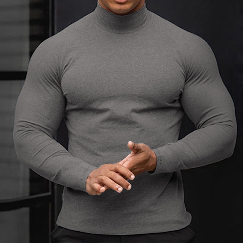 Men's T Shirt Turtleneck shirt Long Sleeve Shirt Long Sleeve Rolled collar Spring &  Fall Holiday Casual Comfortable Essential Vacation Holiday Weekend Black White Wine Top Tee for Men 2025 - $18.99 –P1