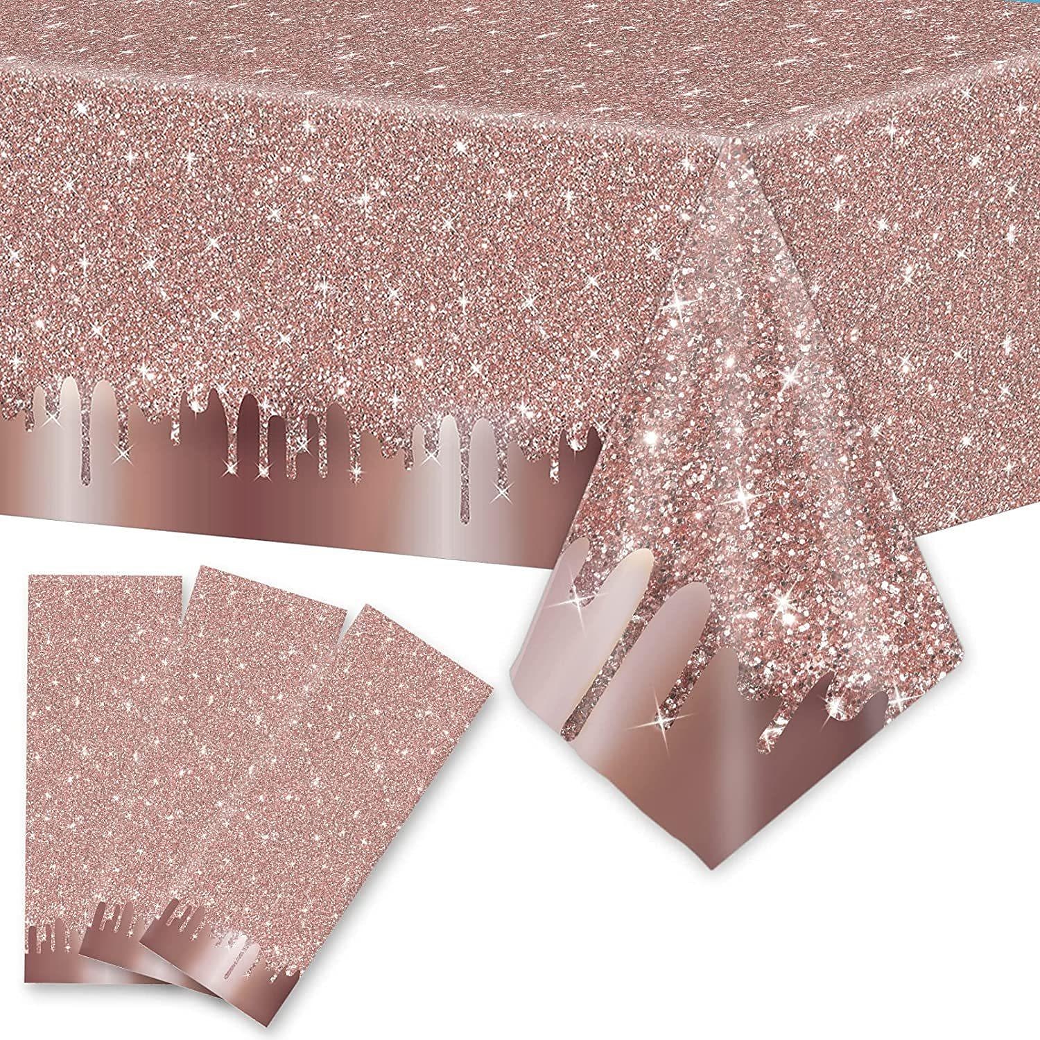Tovaglia usa e getta per feste rosa paillettes oro rosa tovaglie impermeabili in pe per eventi interni o esterni, feste di compleanno, matrimoni 1 pezzo 54"*108" (137*274 cm) del 2025 a $3.99 –P5