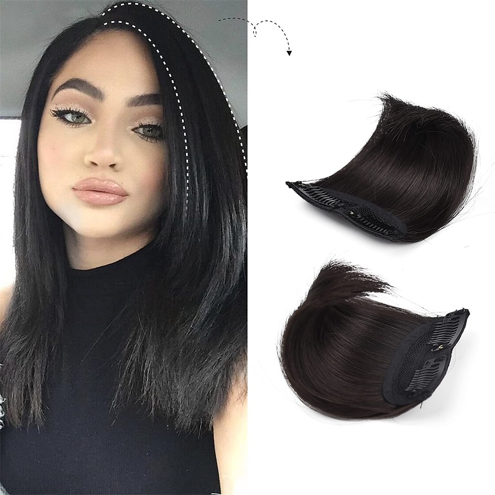 2 pak 4 inch korte dikke haarstukken die extra haarvolume toevoegen clip in hair extensions haar topper voor dunner wordend haar vrouwen kleur grijs/bruin/zilver/wit gemengd 2025 - $16.99 –P6