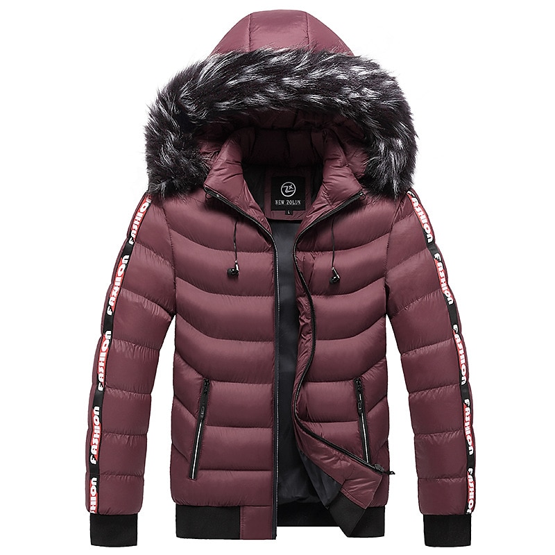 Herren puffer jacket Steppjacke übergangsjacke Strickjacke Winterjacke Pelzkragen Zip Tasche Urlaub Ausgehen Casual Warm Draussen Bequem Winter Buchstabe Schwarz matt Schwarz Gelb Rote Pufferjacke 2025 - $67.99 –P3