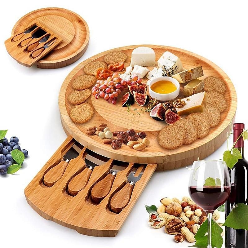 tabla de queso de bambú conjunto tabla de queso de bambú cuchillo tabla de queso cajón tabla de queso tabla de queso tabla de cortar tabla de corte redonda 2025 - $55.99 –P1