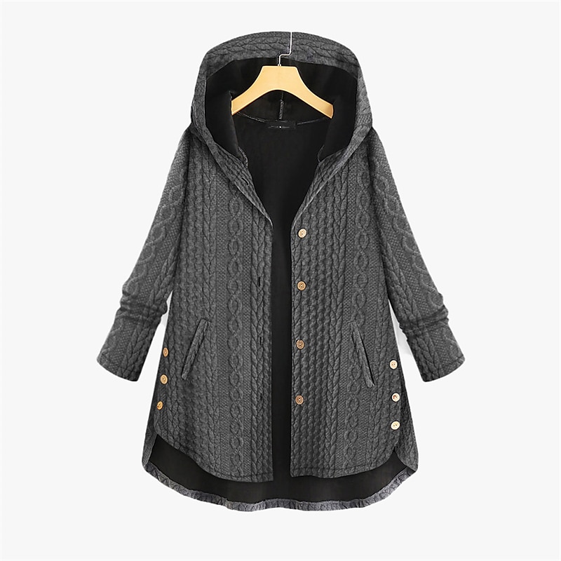 Mulheres Plus Size Parka Botão Bolsos Tecido Ao ar livre Casual Manga Longa Com Capuz Padrão Inverno Outono Verde Escuro Azul Escuro Vermelho L XL XXL 3XL 4XL de 2025 por $38.99 –P1