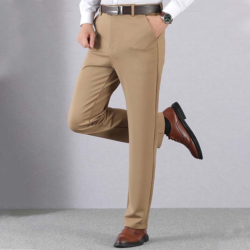 Men's Dress Pants Trousers Casual Pants Pocket Elastic Waist Straight Leg Plain Stretch Wedding Office Business Stylish Formal Black Wine High Waist Micro-elastic 2025 - $20.99 –P5
