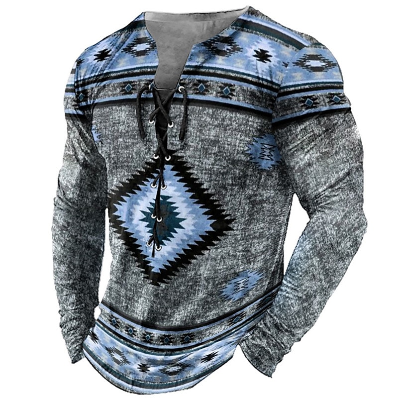 Homme T shirt Tee Tee Graphic Tribal Col Noir Vert Claire Rose Claire bleu marine Bleu 3D effet Extérieur Plein Air manche longue Lacet Imprimer Vêtement Tenue Design mode Rétro Vintage basique de 2025 ? $20.99 –P2