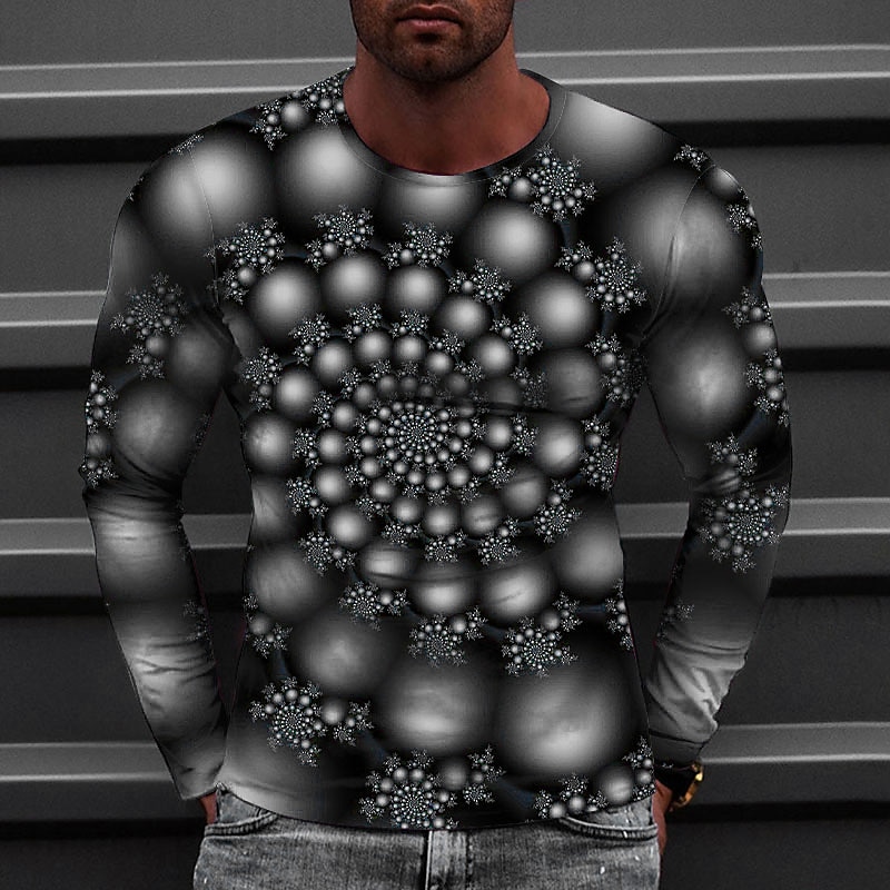 2025年 男性用 グラフィック 円形 Tシャツ 長袖 Tシャツ 3Dプリント ラウンドネック シャツ ファッション デザイナー カジュアル カジュアル 日常 週末 ブラック イエロー ルビーレッド 春 & 秋 季節の変わり目 衣類 標準 S M L XL 2XL 3XL 4XL コレクション – $19.99 –P5
