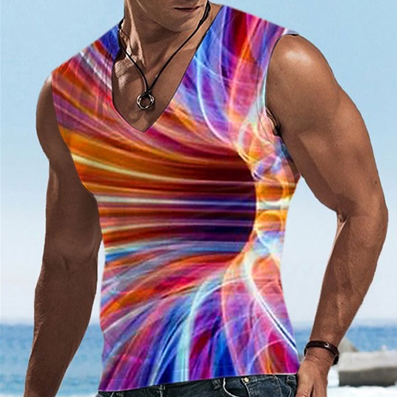 Homme Graphic 3D Print Top Sans Manches T-shirt 3D effet Col V Chemise Design Décontractées Confortable du quotidien Vacances Sortie Jaune Bleu Rouge Printemps été Vêtement Tenue S M L XL 2XL 3XL de 2025 ? $14.99 –P4