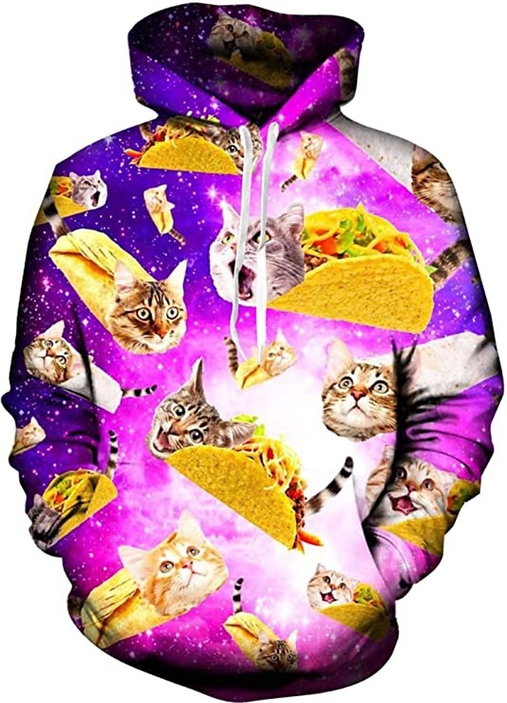 Hombre Graphic Caricatura Gato Sudadera Sudaderas Activo Estilo lindo Manga Larga Con Capucha Diario Azul vaquero Negro Bolsillo delantero Diseñador 2025 - $29.99 –P7