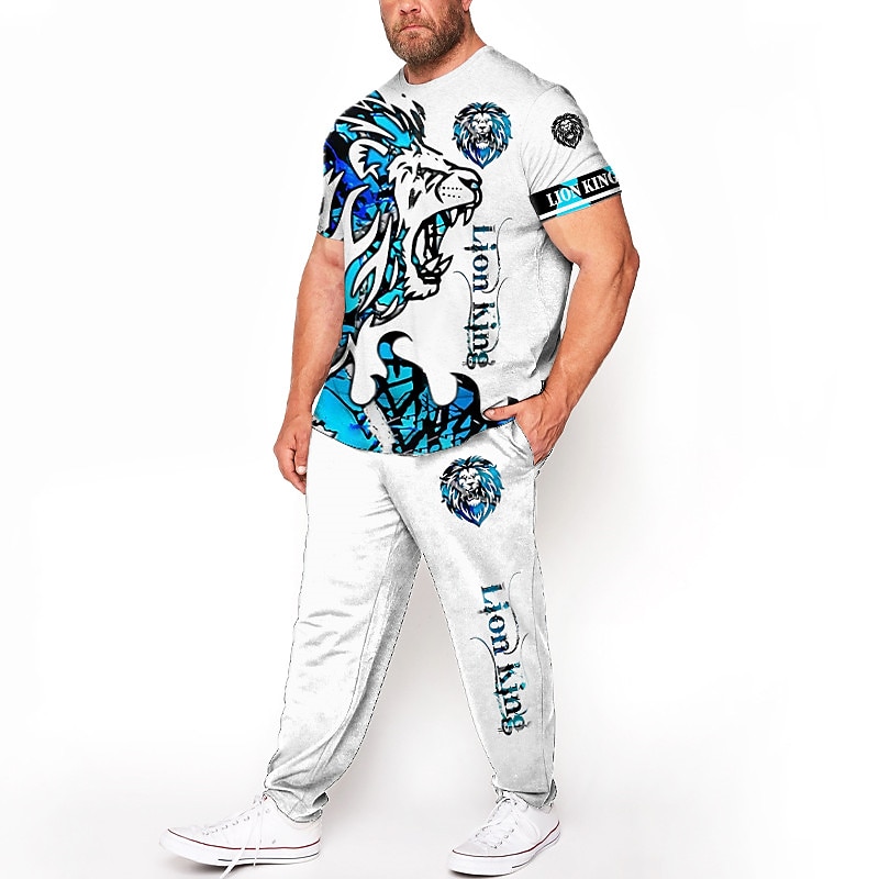 Hombre Animal León Impresión 3D 2 piezas Conjuntos de camisetas Conjuntos a juego Manga Corta Pantalones largos Cuello Barco Moda Ropa de calle Casual Exterior Diario Deportes Impresión 3D Primavera 2026 - $42.99 –P2