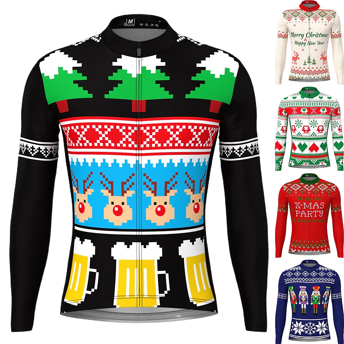herrcykeltröja långärmad cykeltröja med 3 bakfickor ful jul rolig jul mountainbike mtb landsvägscykel cykling andas snabbtorkande fukttransporterande reflexremsor svart 2025 - $34.99 –P1