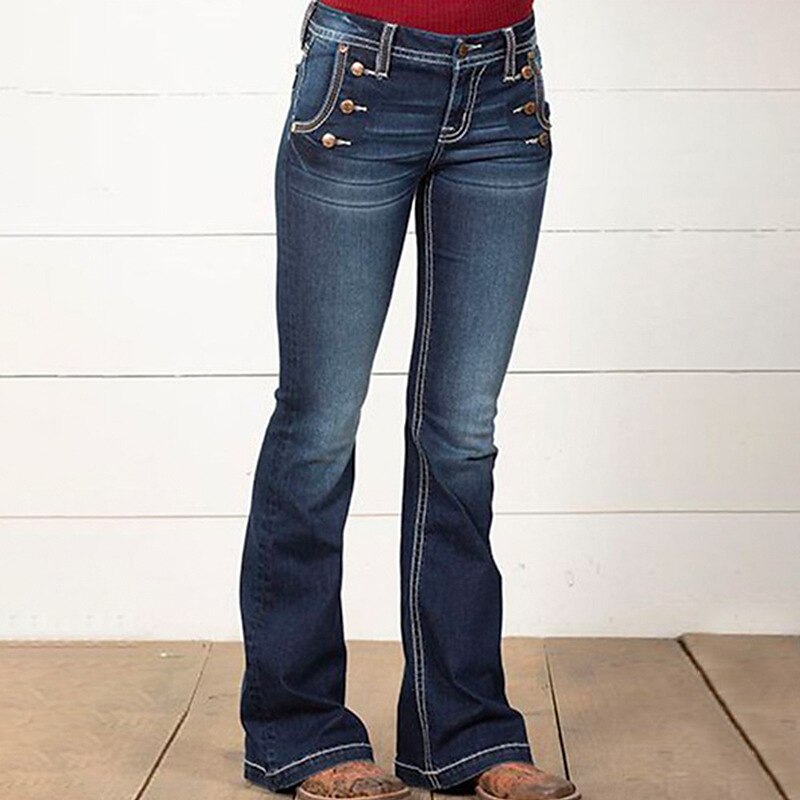 Women‘s Low Rise Jeans Bootcut Pants Trousers Full Length Denim Side Pockets Stretchy Mid Rise Fashion Casual Office Vacation Navy S M 2023 - US $39.99 –P4