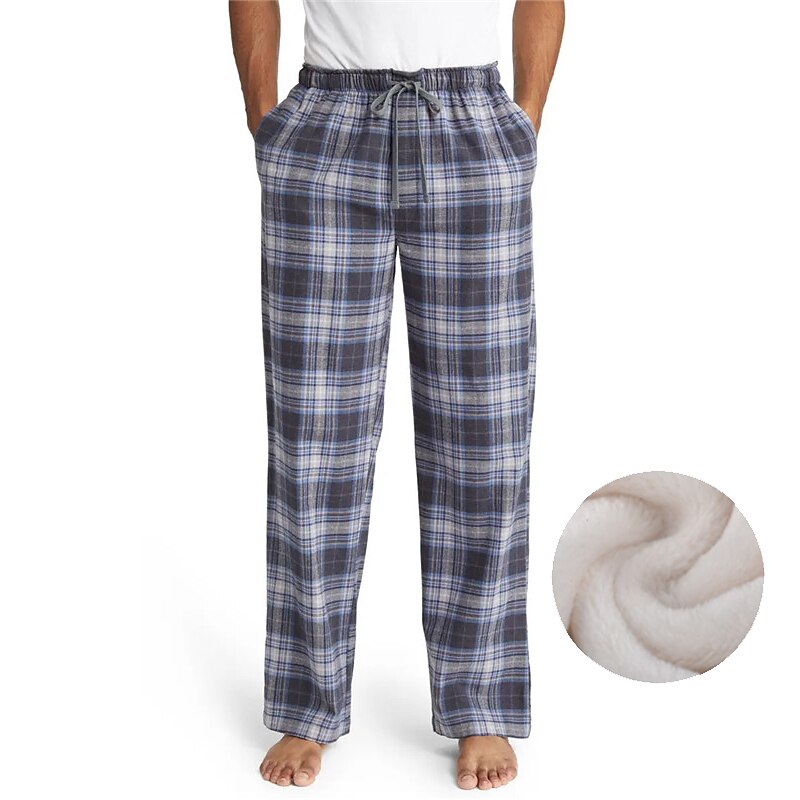 Herr Vardagsklädsel Pyjamasbyxor Plädbyxor Lounge Byxor Rutnät / Pläd Varm Mjukt Hem Säng Spa Flanell Varm Ficka Elastisk midja Vinter Svart Blå 2025 - $20.99 –P1