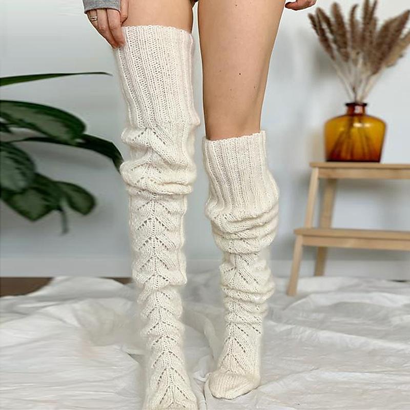 Women's Stockings Thigh-High Crimping Socks Winter Tights Thermal Warm High Elasticity Hole Winter Black Pink Grey One-Size 2025 - $18.99 –P2