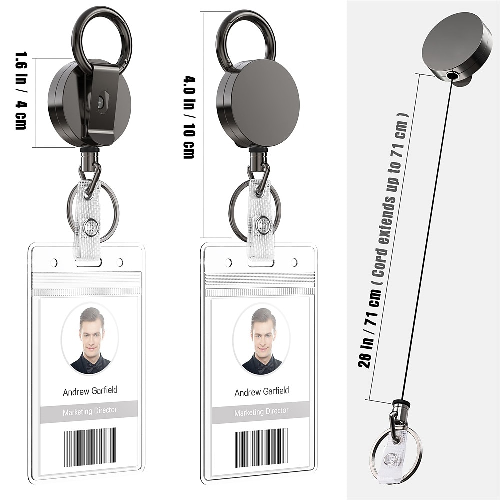 2 Pack - Heavy Duty Badge Reel with Badge Holder & Key Ring