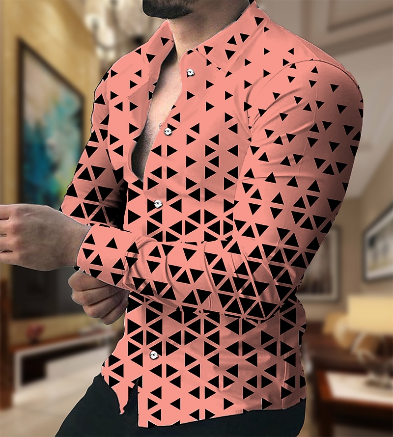 Per uomo Geometrica Geometria Camicia Camicia con bottoni Manica lunga Di tendenza Originale Informale Esterno Da mare Giornaliero Autunno inverno Colletto Stampa Bottone giù Bianco Giallo Rosa Rosso del 2025 a $26.99 –P4